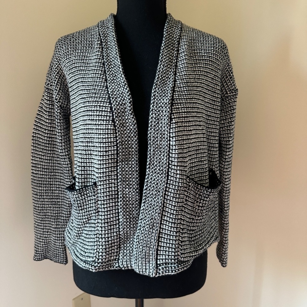 *MADEWELL* Black x White Long Sleeve Open-Front Cardigan Sweater Size XS